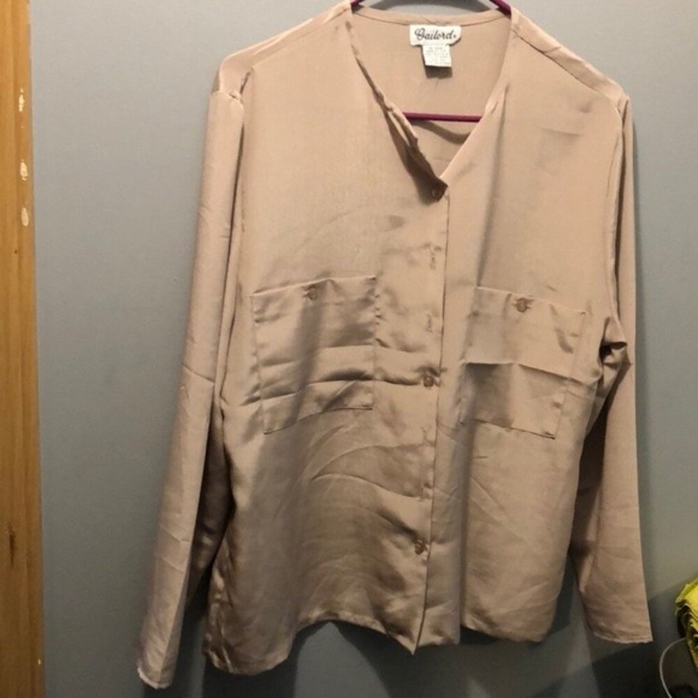 Gailord blouse size 10 silky feel tan color